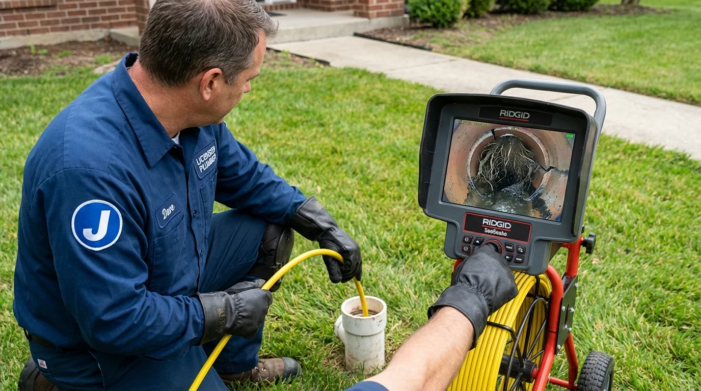 Sewer camera inspection being performed by Johns Plumbing LLC in Amherst