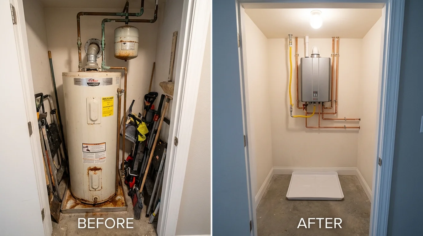 Tank water heater versus wall-mounted tankless unit comparison for Amherst, VA homeowners