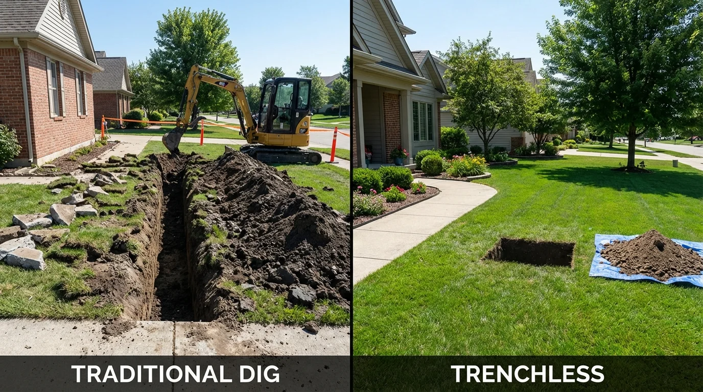 Trenchless sewer repair with minimal yard damage versus traditional excavation in Amherst, VA
